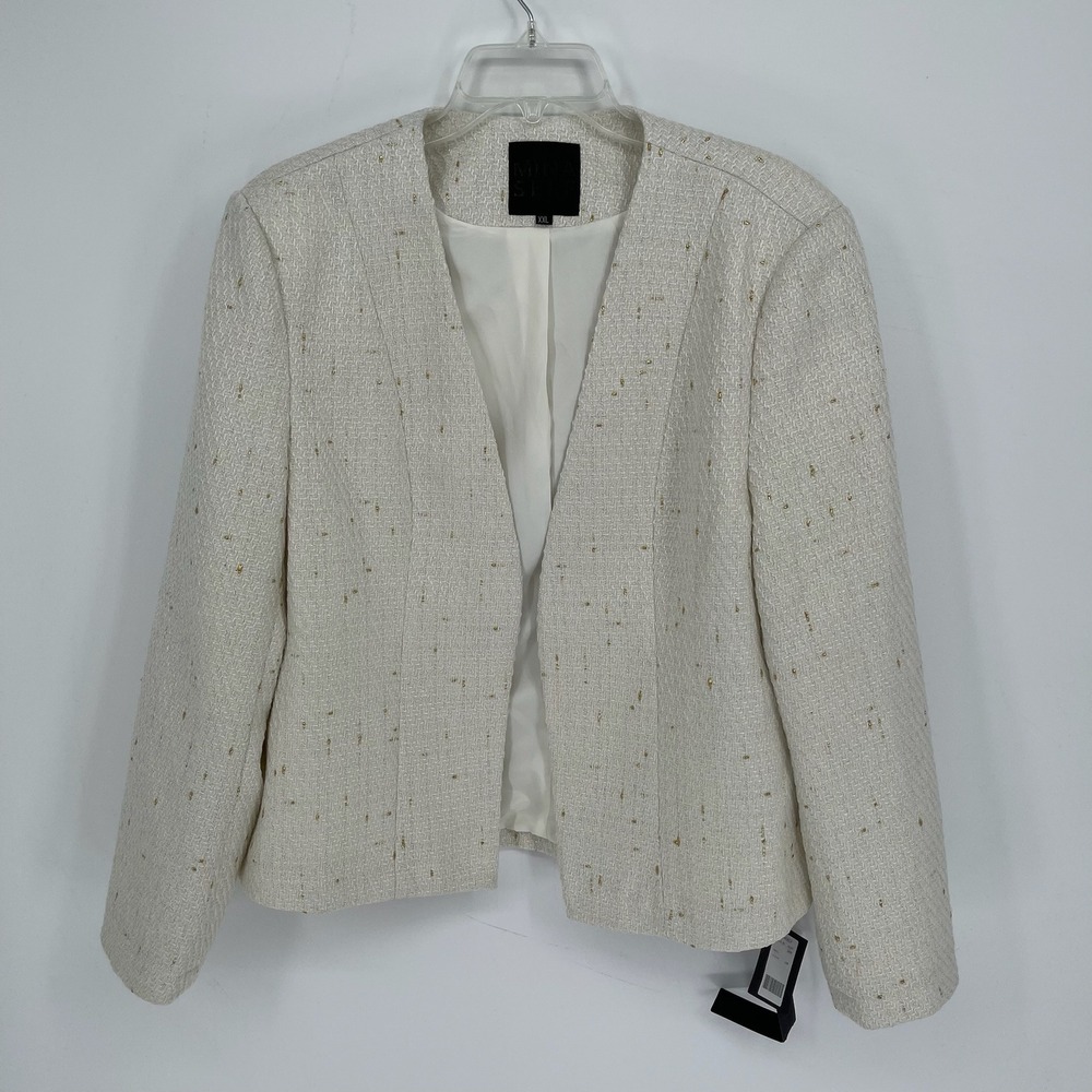 Mina Self NWT Women's Cream Gold Tweed Open Front Formal Blazer Jacket Size XXL